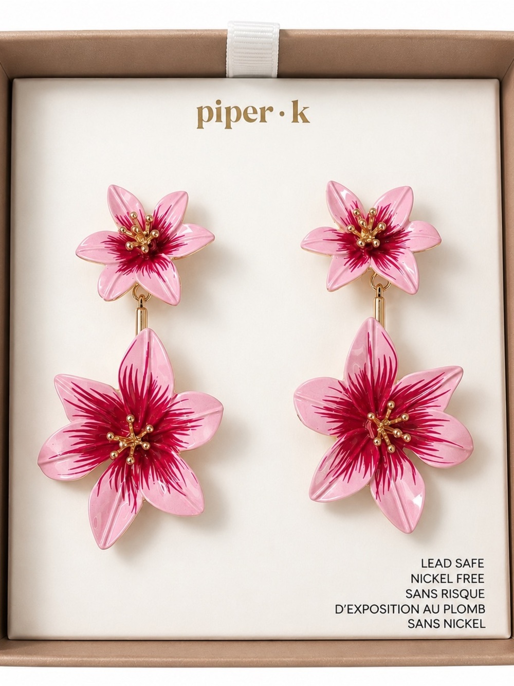 Piper•K Pink Floral Drop Earrings